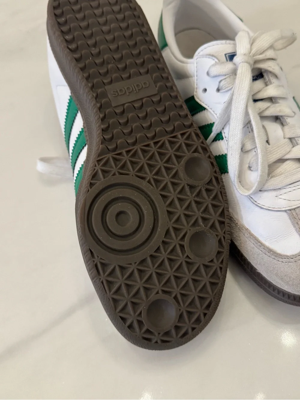 Adidas Sambas White Leather Sneakers with Green Stripes